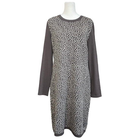 Max Mara Weekend Women Wool Sweater Dress Large Brown Beige Animal Print Stretch - Picture 1 of 11